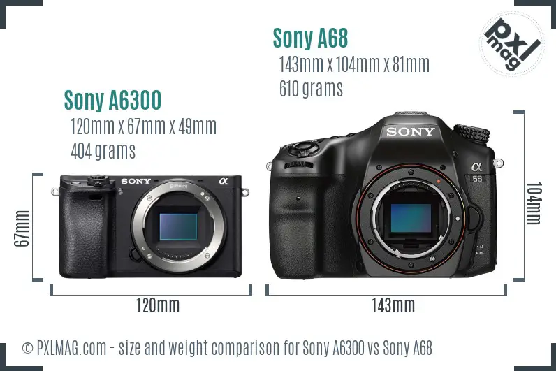 Sony A6300 vs Sony A68 size comparison