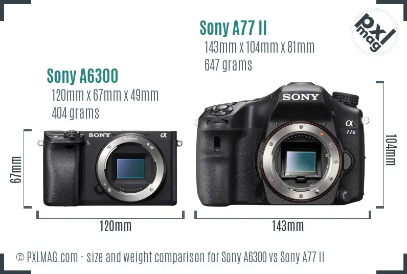 Sony A6300 vs Sony A77 II size comparison
