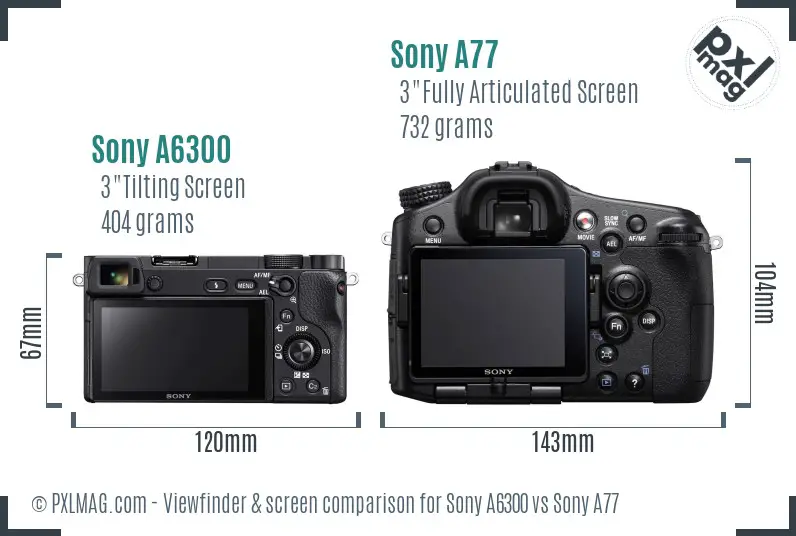 Sony A6300 vs Sony A77 Screen and Viewfinder comparison