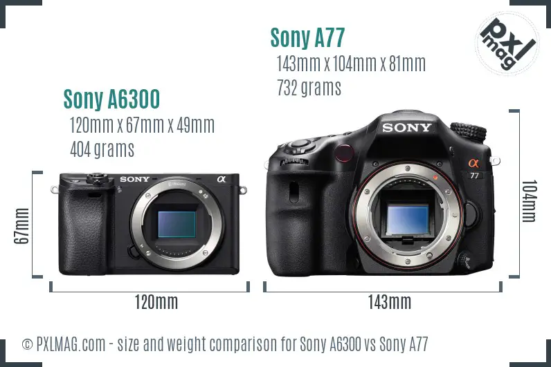 Sony A6300 vs Sony A77 size comparison