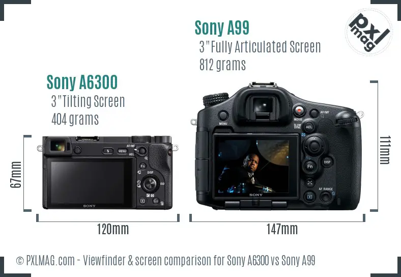 Sony A6300 vs Sony A99 Screen and Viewfinder comparison