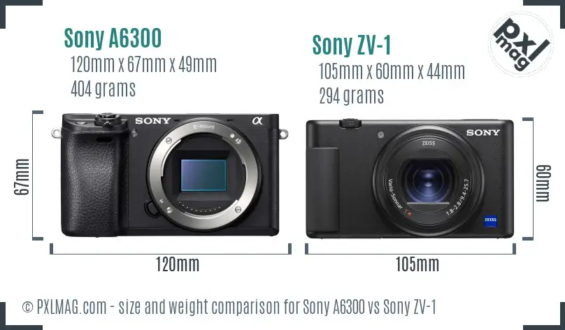 Sony A6300 vs Sony ZV-1 size comparison