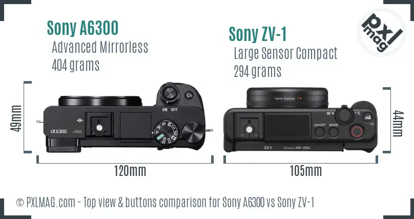 Sony A6300 vs Sony ZV-1 top view buttons comparison