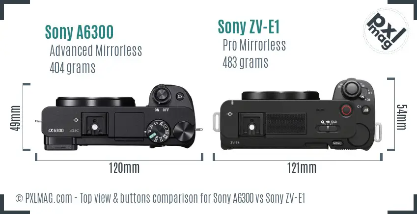 Sony A6300 vs Sony ZV-E1 top view buttons comparison