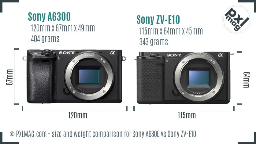 Sony A6300 vs Sony ZV-E10 size comparison