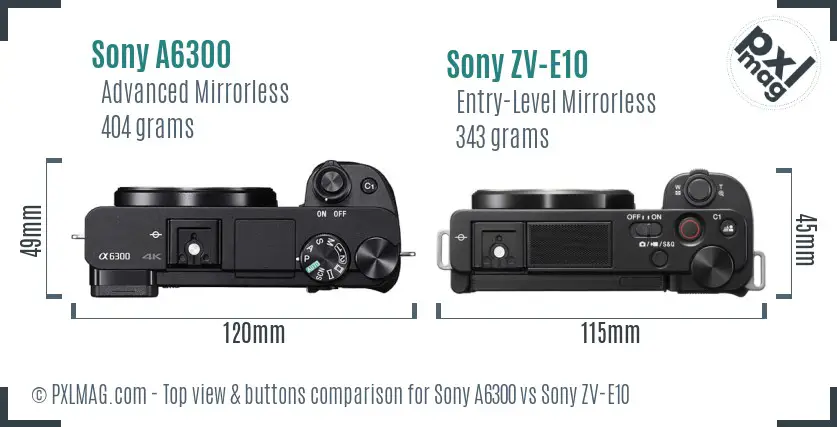 Sony A6300 vs Sony ZV-E10 top view buttons comparison