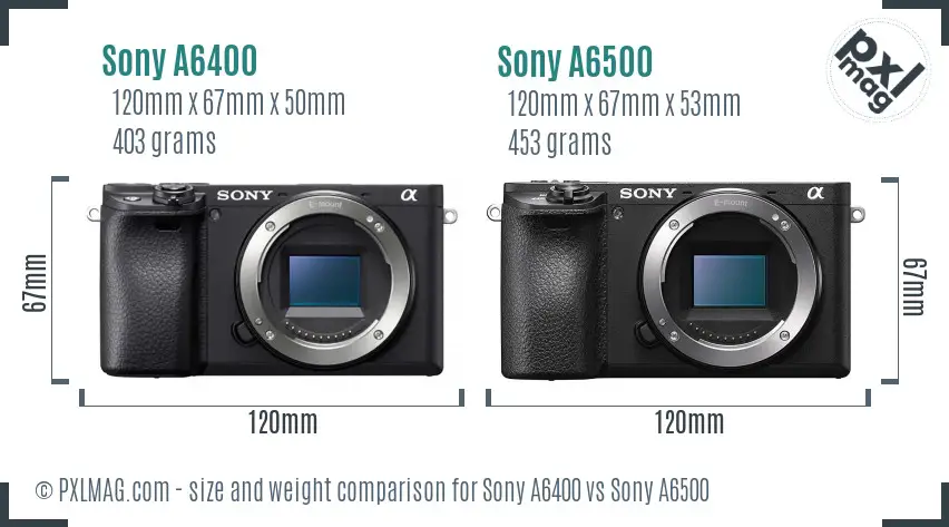 Sony A6400 vs Sony A6500 size comparison