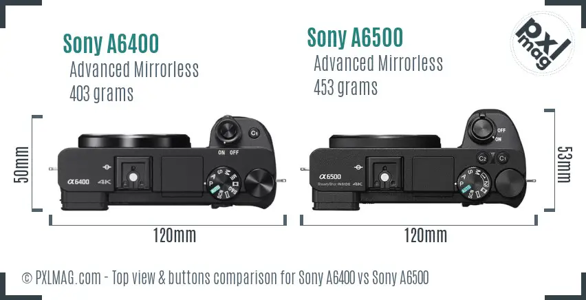 Sony A6400 vs Sony A6500 top view buttons comparison