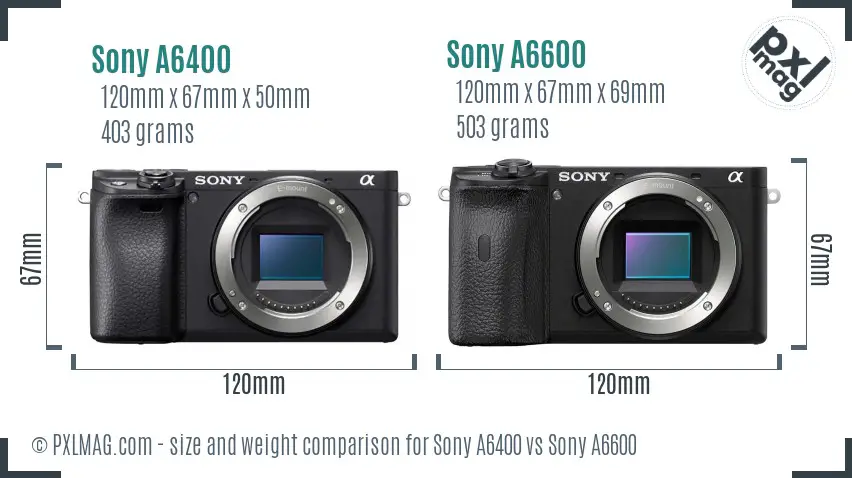 Sony A6400 vs Sony A6600 size comparison