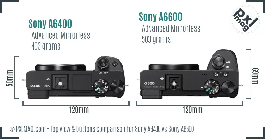 Sony A6400 vs Sony A6600 top view buttons comparison