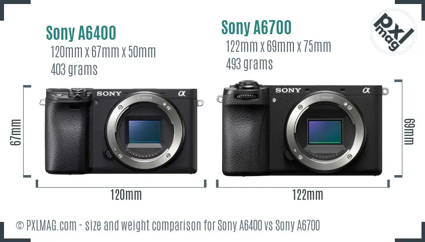 Sony A6400 vs Sony A6700 size comparison