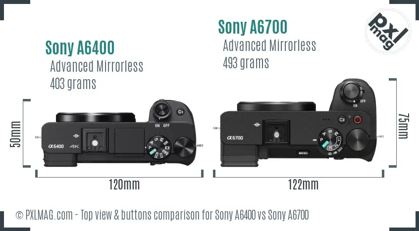 Sony A6400 vs Sony A6700 top view buttons comparison