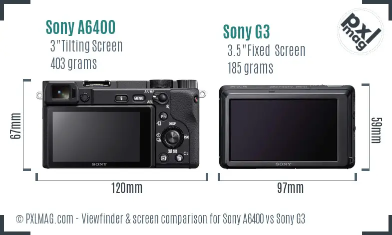 Sony A6400 vs Sony G3 Screen and Viewfinder comparison