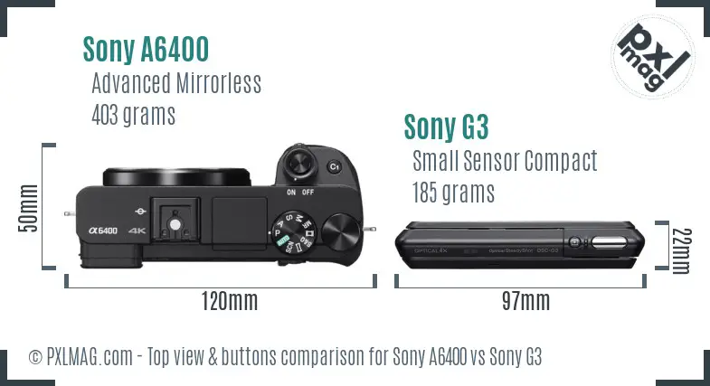 Sony A6400 vs Sony G3 top view buttons comparison