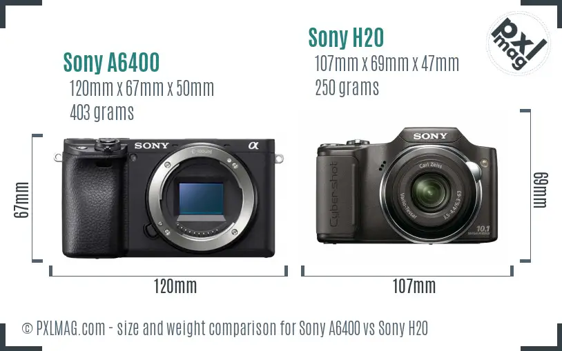 Sony A6400 vs Sony H20 size comparison