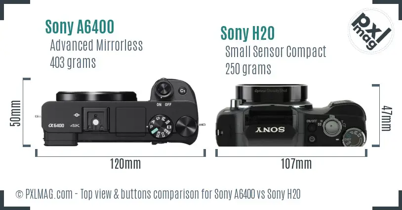 Sony A6400 vs Sony H20 top view buttons comparison