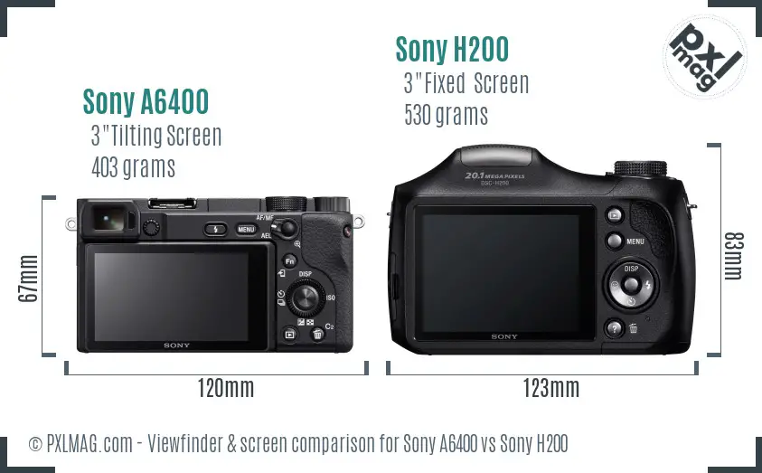 Sony A6400 vs Sony H200 Screen and Viewfinder comparison