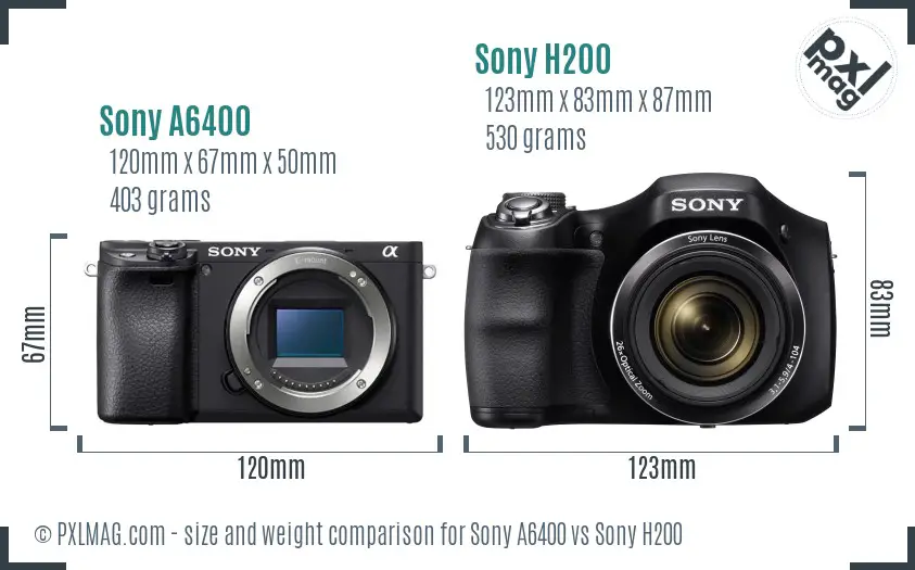 Sony A6400 vs Sony H200 size comparison