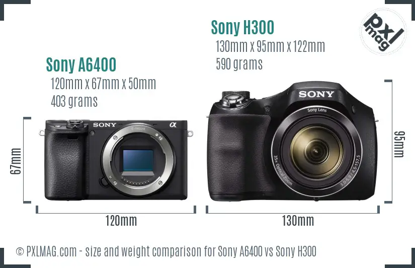 Sony A6400 vs Sony H300 size comparison