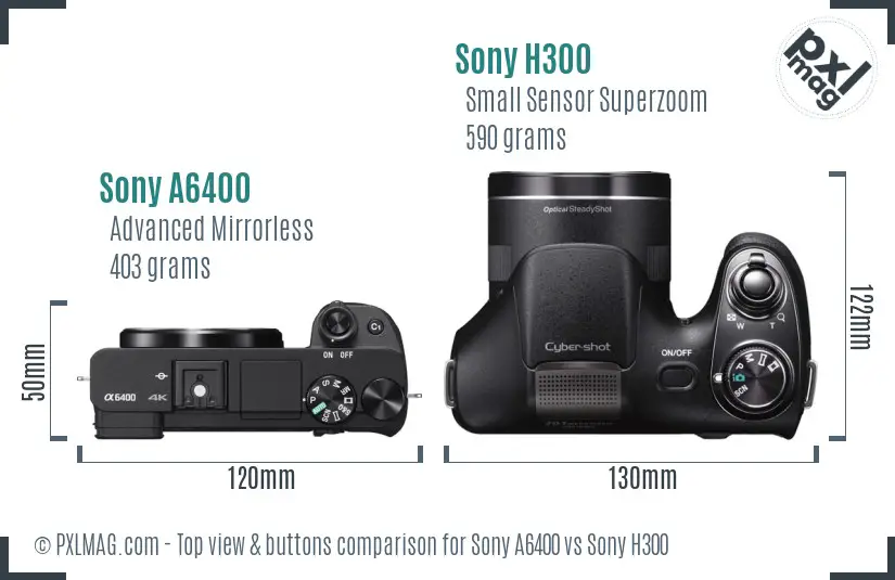 Sony A6400 vs Sony H300 top view buttons comparison