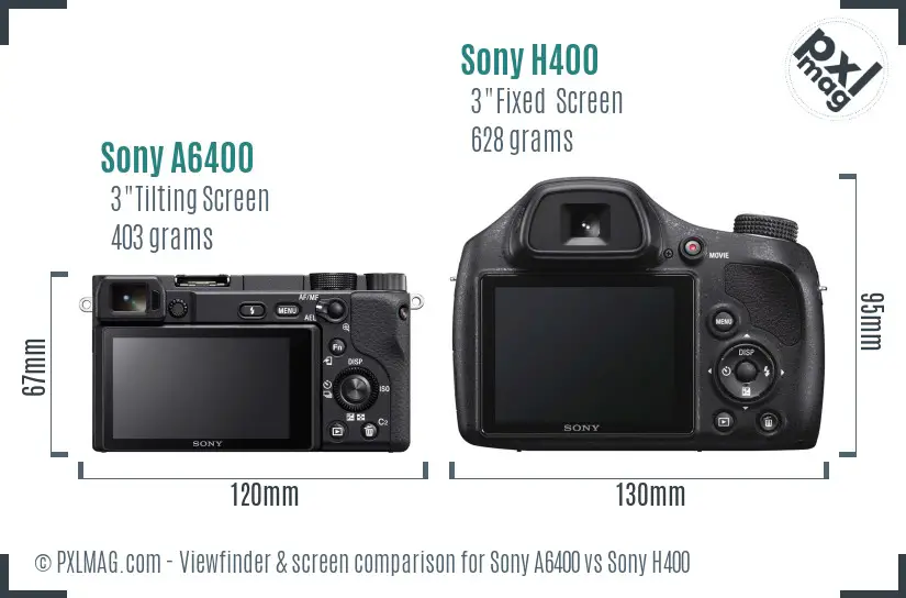 Sony A6400 vs Sony H400 Screen and Viewfinder comparison
