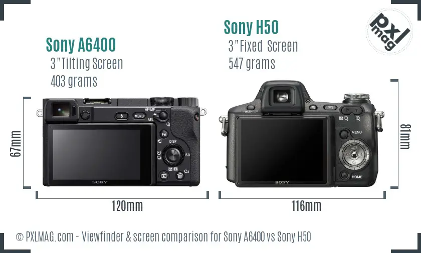 Sony A6400 vs Sony H50 Screen and Viewfinder comparison