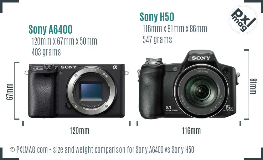 Sony A6400 vs Sony H50 size comparison