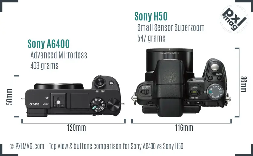 Sony A6400 vs Sony H50 top view buttons comparison