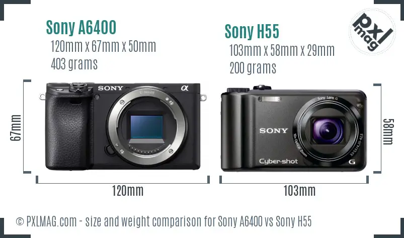Sony A6400 vs Sony H55 size comparison