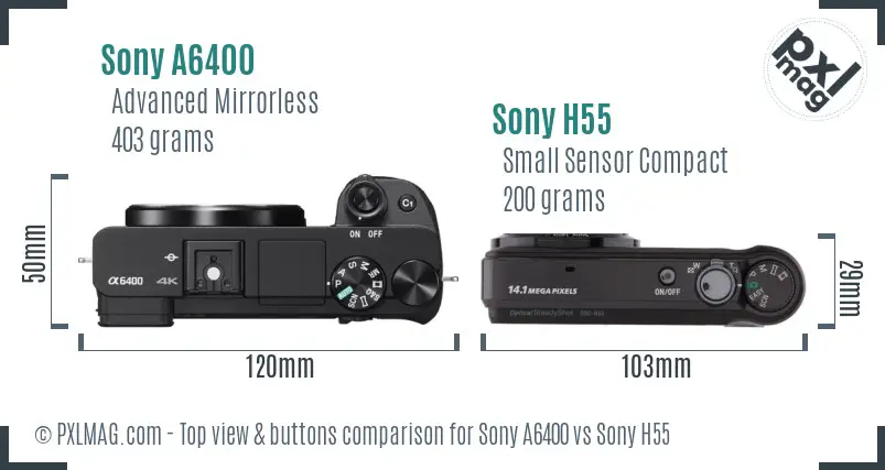 Sony A6400 vs Sony H55 top view buttons comparison