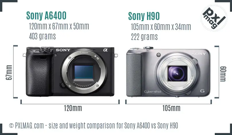 Sony A6400 vs Sony H90 size comparison