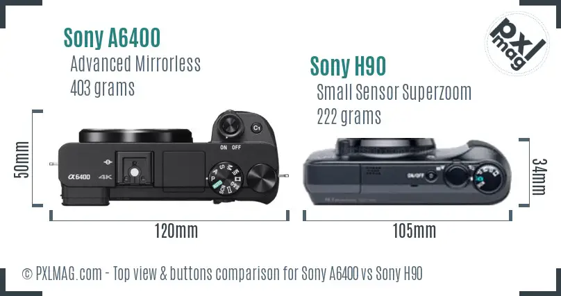Sony A6400 vs Sony H90 top view buttons comparison