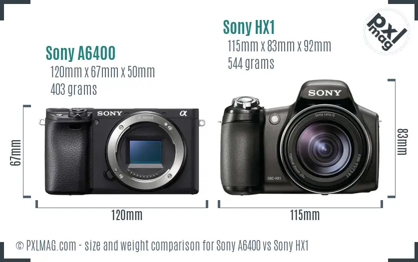 Sony A6400 vs Sony HX1 size comparison