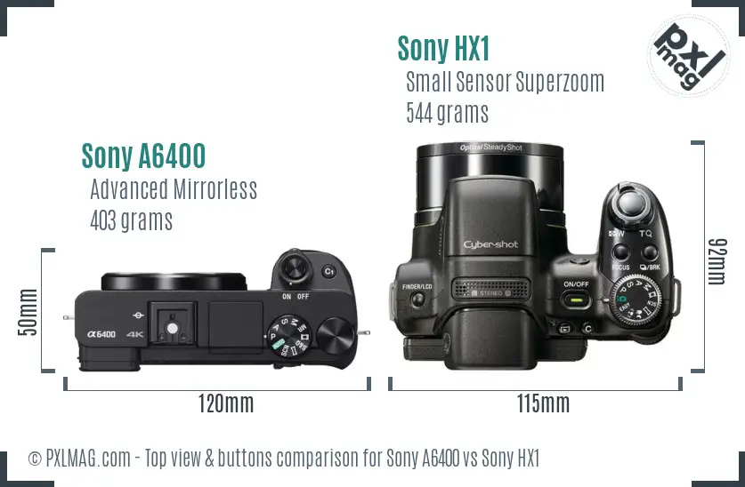 Sony A6400 vs Sony HX1 top view buttons comparison
