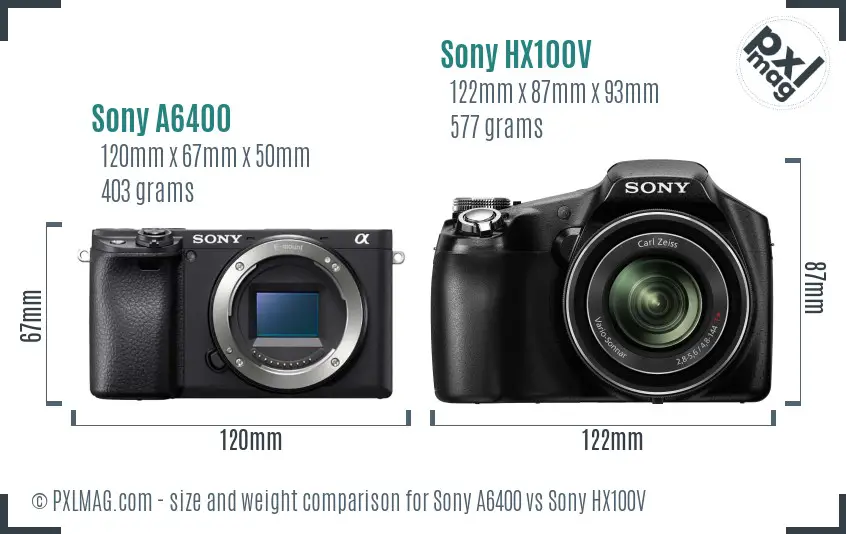 Sony A6400 vs Sony HX100V size comparison