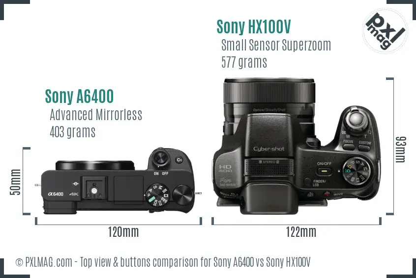 Sony A6400 vs Sony HX100V top view buttons comparison