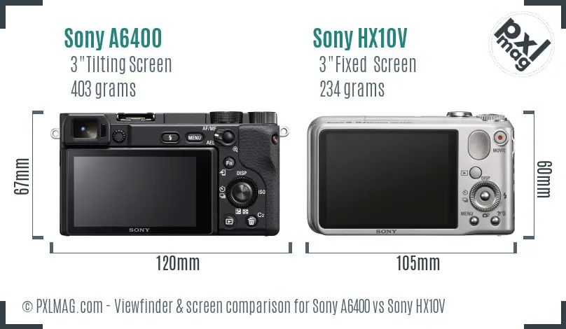 Sony A6400 vs Sony HX10V Screen and Viewfinder comparison