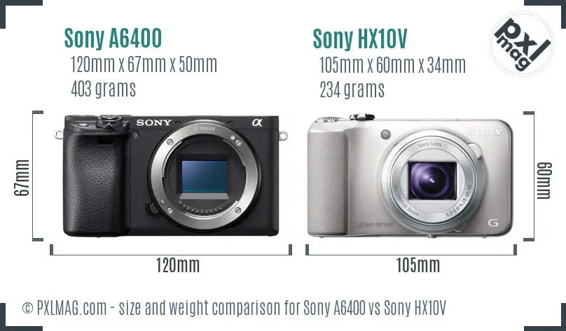 Sony A6400 vs Sony HX10V size comparison
