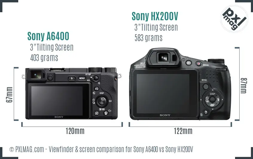 Sony A6400 vs Sony HX200V Screen and Viewfinder comparison