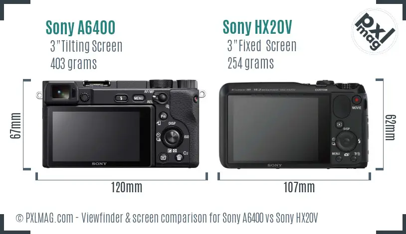 Sony A6400 vs Sony HX20V Screen and Viewfinder comparison