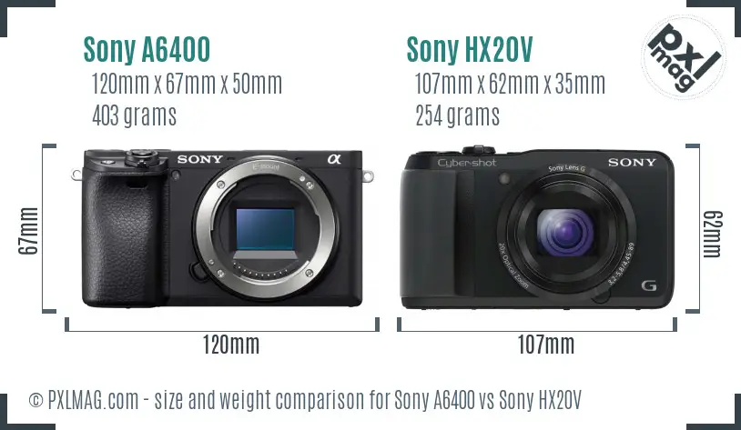 Sony A6400 vs Sony HX20V size comparison