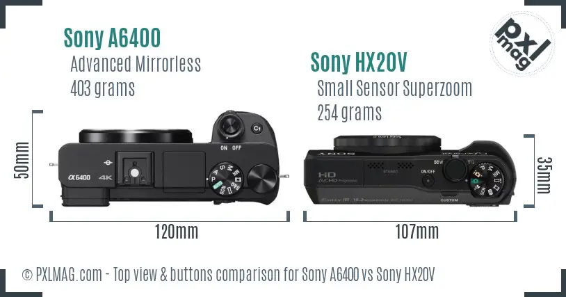 Sony A6400 vs Sony HX20V top view buttons comparison