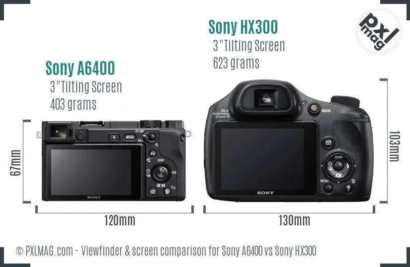 Sony A6400 vs Sony HX300 Screen and Viewfinder comparison