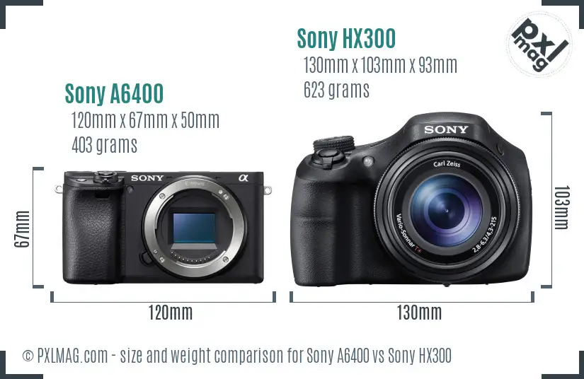 Sony A6400 vs Sony HX300 size comparison