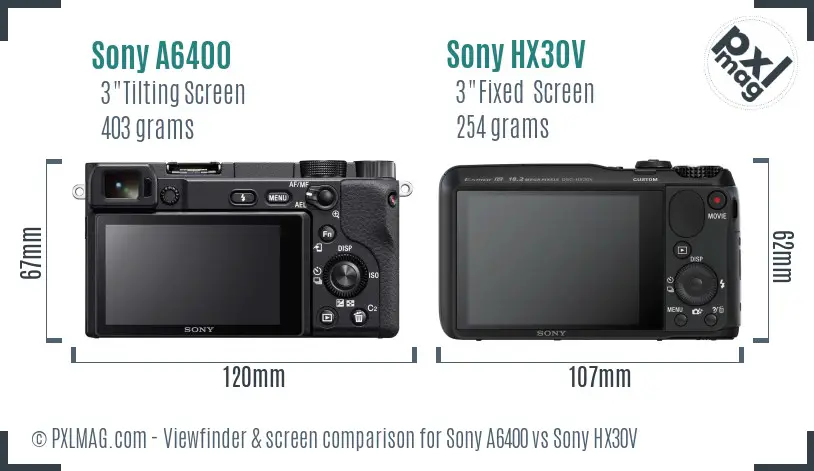 Sony A6400 vs Sony HX30V Screen and Viewfinder comparison