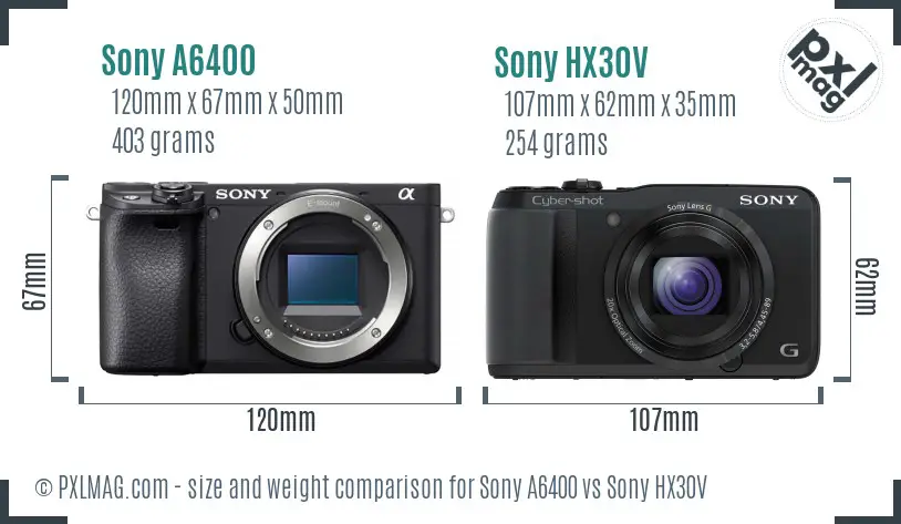 Sony A6400 vs Sony HX30V size comparison