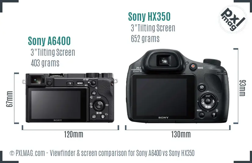 Sony A6400 vs Sony HX350 Screen and Viewfinder comparison