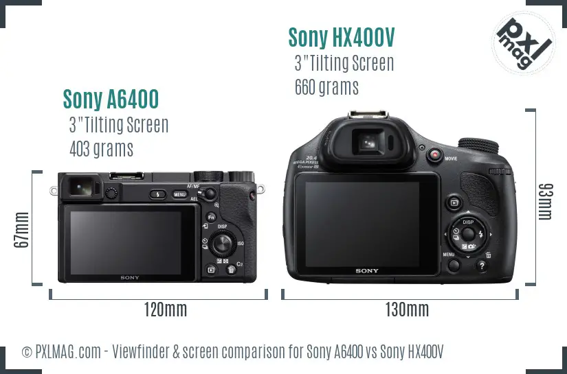 Sony A6400 vs Sony HX400V Screen and Viewfinder comparison