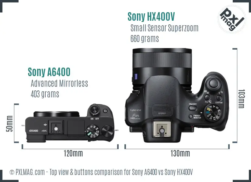Sony A6400 vs Sony HX400V top view buttons comparison