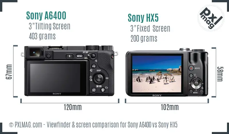 Sony A6400 vs Sony HX5 Screen and Viewfinder comparison